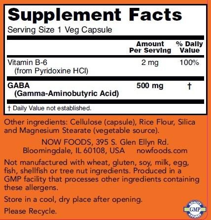 SUPLEMENTO |GABA 500 MG (100 CAPSULAS) - NOW FOODS