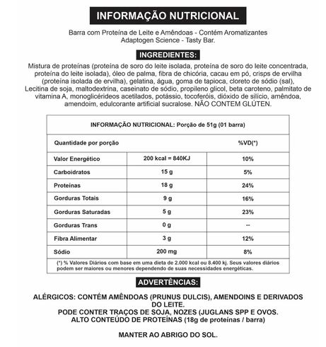 TASTY BAR CHOCOLATE PEANUT BUTTER 12 UNIDADES - ADAPTOGEN (VENC 08/2021)
