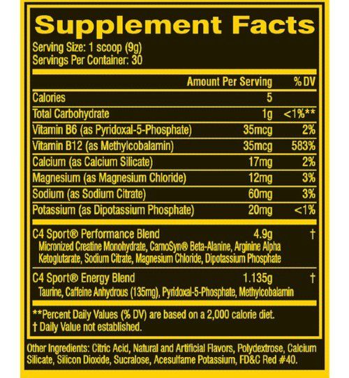 C4 SPORT - CELLUCOR - PRÉ TREINO - 270 GR (30 DOSES)