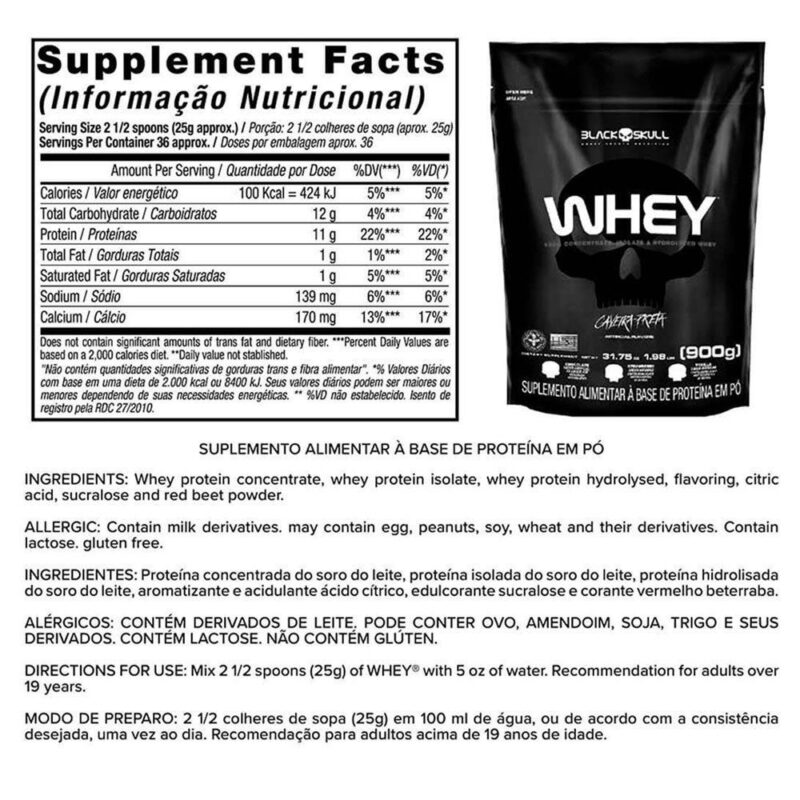 WHEY 900 GR + BCAA 100 CAPSULAS + BOPE PRE-TREINO - BLACK SKULL