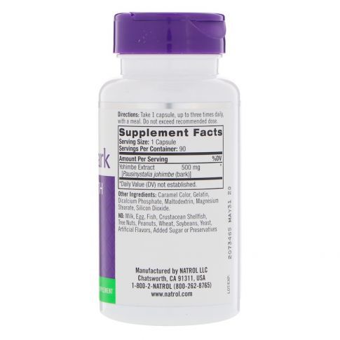 YOHIMBEEE| MENS HEALTH|  BARK 500 MG 90 CÁPSULAS - NATROL