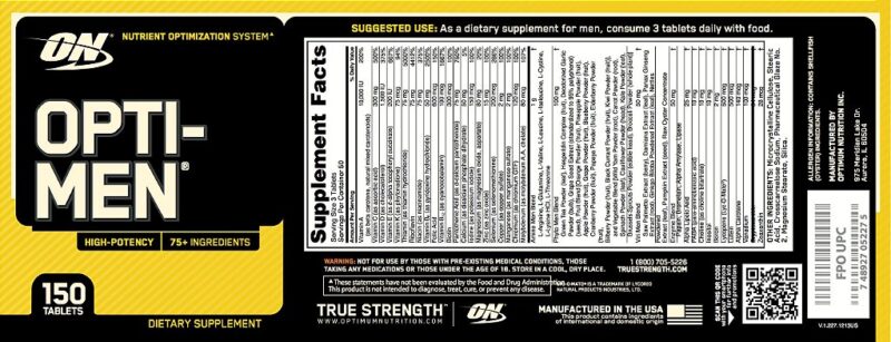 OPTI-MEN (150 CÁPSULAS) - OPTIMUM NUTRITION