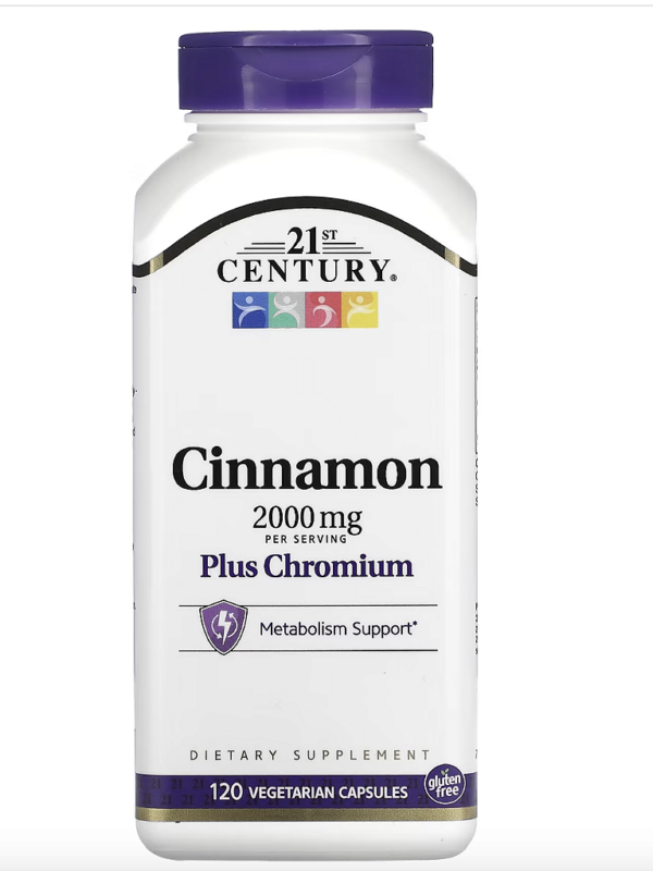 CANELA E CROMO 2.000 MG 120 CAPS VEG - 21ST CENTURY
