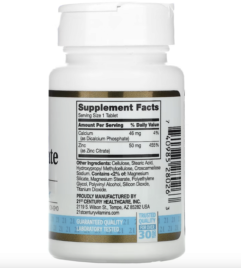 CITRATO DE ZINCO 50 MG 60 COMP - 21ST CENTURY