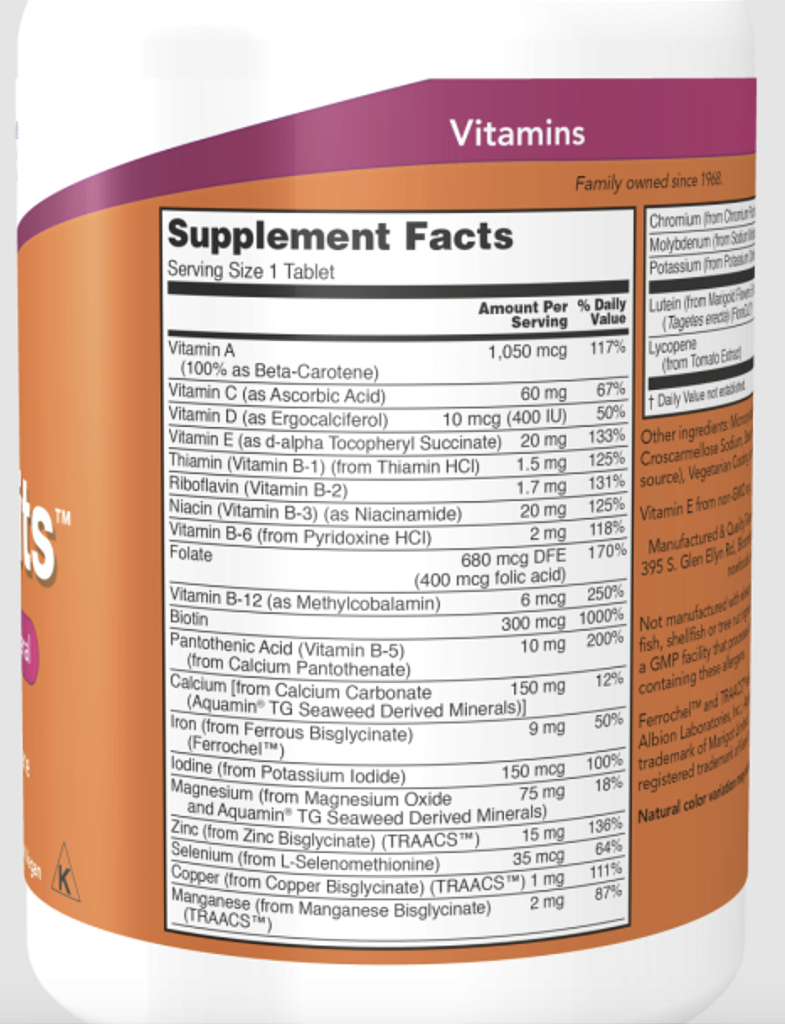 DAILY VITS NOW 100 TABLETS- NOW FOODS