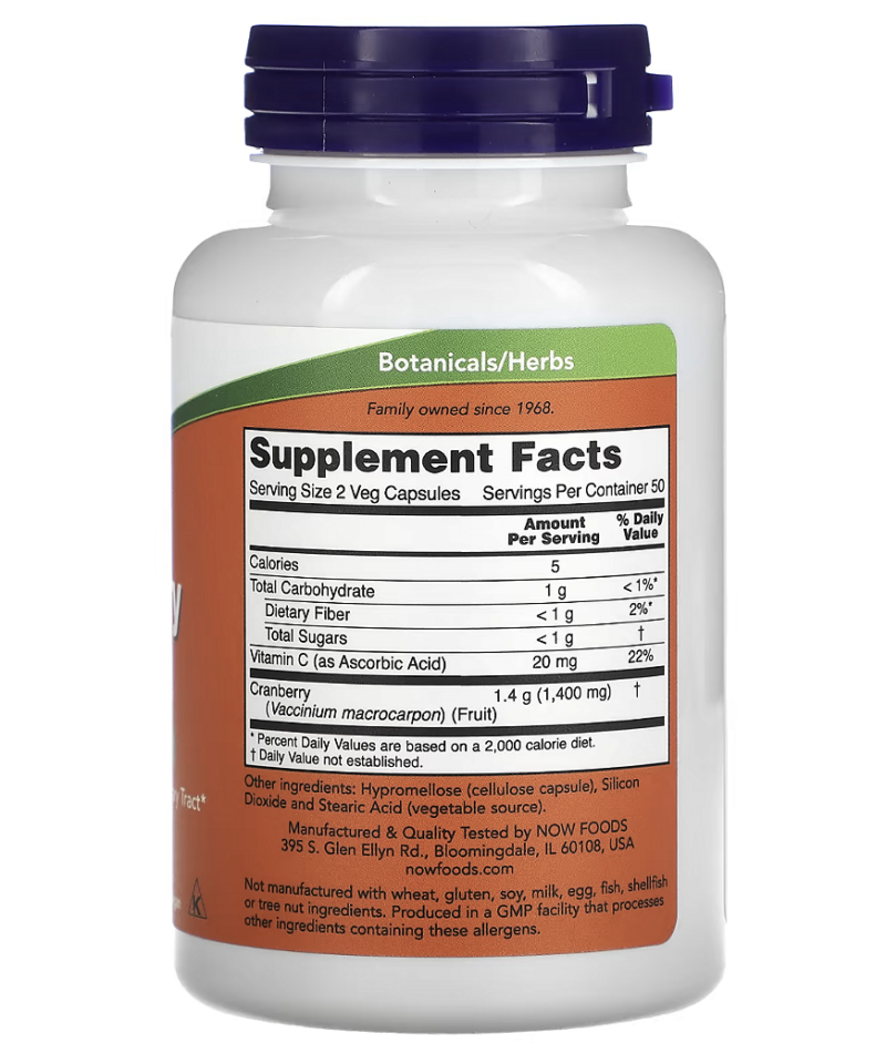 CRANBERRY CAPS 100 CAPS - NOW FOODS