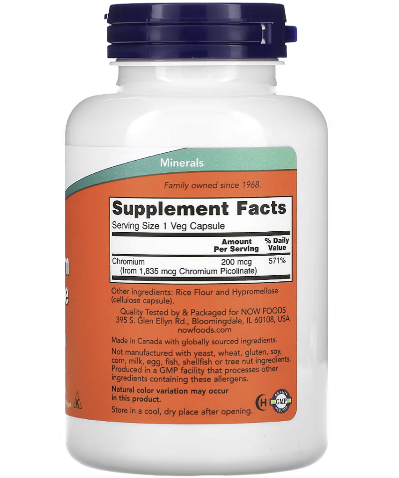 CHROMIUM PICOLINATE 200 MCG 250 VEG - NOW FOODS
