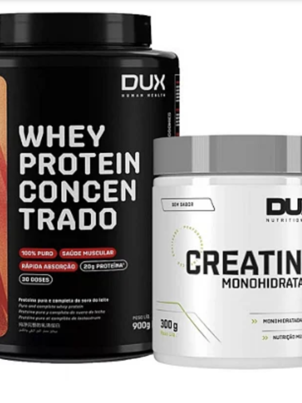 WHEY PROTEIN CONCENTRADO 900G (COOKIES)  + CREATINA MONOHIDRATADA 300G - DUX NUTRITION