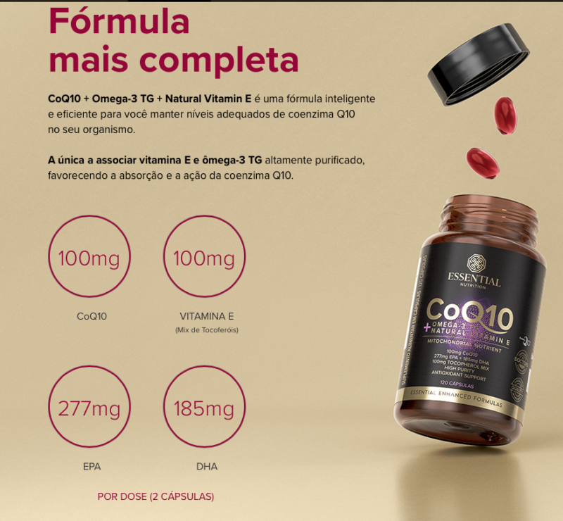 COQ10 + OMEGA 3TG + NATURAL VITAMIN E 120 CAPS - ESSENTIAL NUTRITION