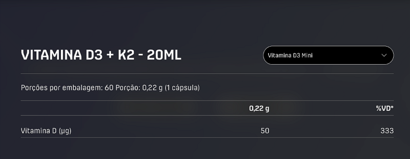 VITAMINA D3 + K2 20ML - DUX NUTRITION