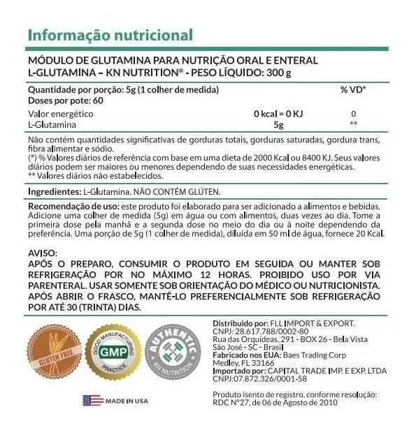 GLUTAMINA 300 GR - KN NUTRITION