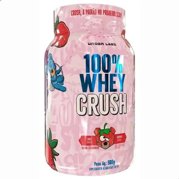 100% WHEY CRUSH 900 GR  MORANGO  - UNDER LABZ
